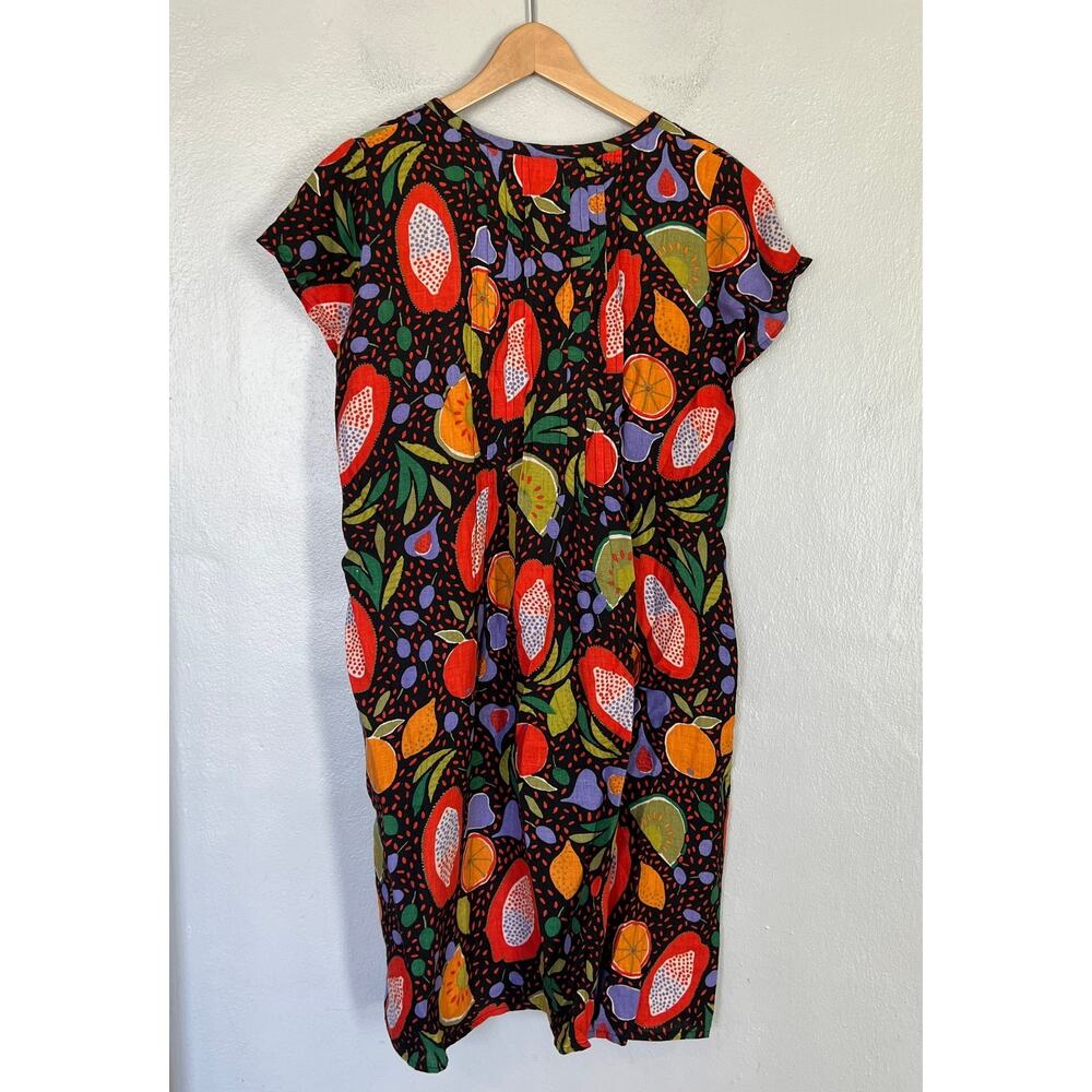 Gudrun Sjoden Dress Women's Sz S Linen Black Orange Fruit Lagenlook Cottagecore - Picture 2 of 10